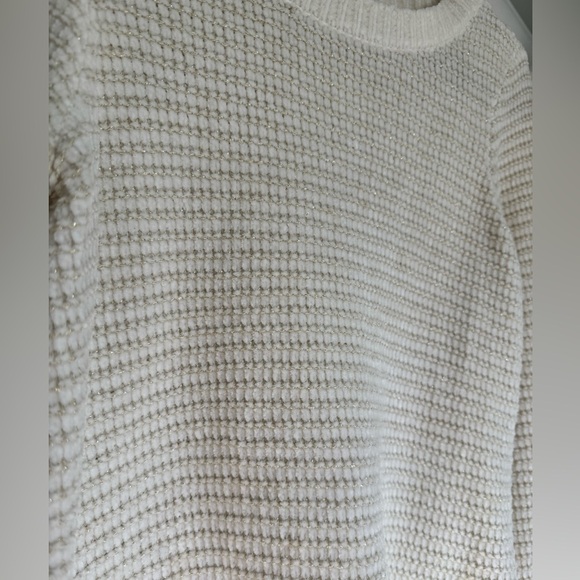 Anthropologie Moth white and gold metallic crew neck sweater wide sleeves - Picture 11 of 11